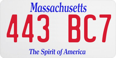 MA license plate 443BC7