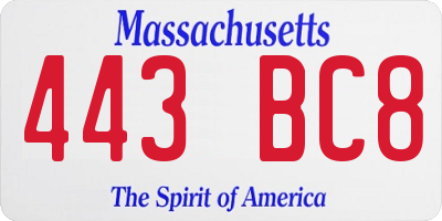 MA license plate 443BC8