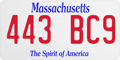 MA license plate 443BC9