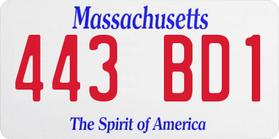 MA license plate 443BD1