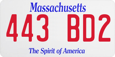 MA license plate 443BD2