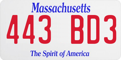 MA license plate 443BD3