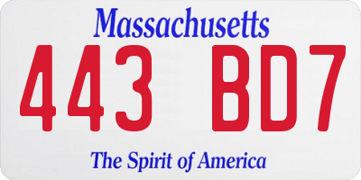 MA license plate 443BD7