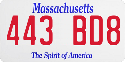 MA license plate 443BD8