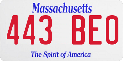 MA license plate 443BE0