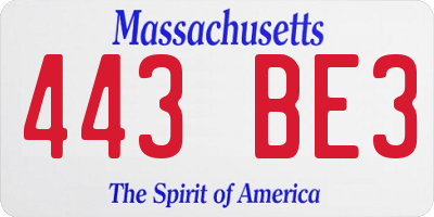 MA license plate 443BE3