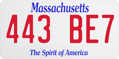 MA license plate 443BE7