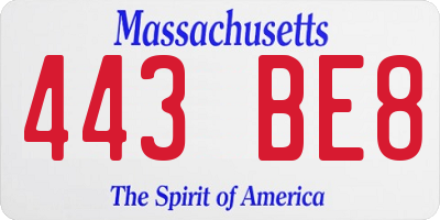 MA license plate 443BE8
