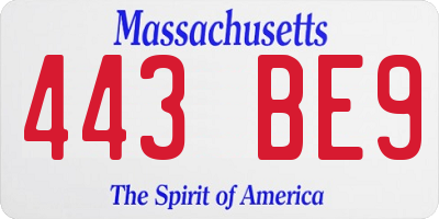 MA license plate 443BE9