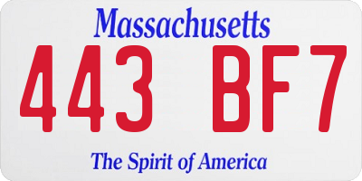 MA license plate 443BF7