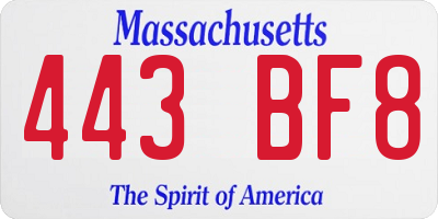 MA license plate 443BF8