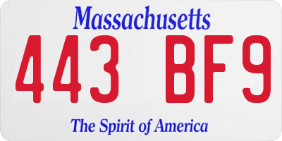MA license plate 443BF9