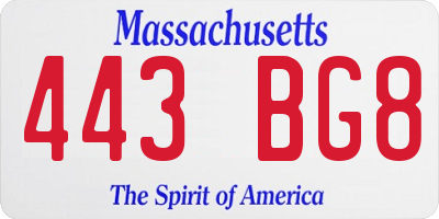 MA license plate 443BG8
