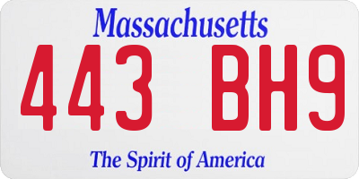 MA license plate 443BH9