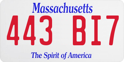 MA license plate 443BI7