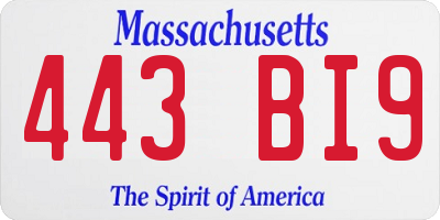 MA license plate 443BI9