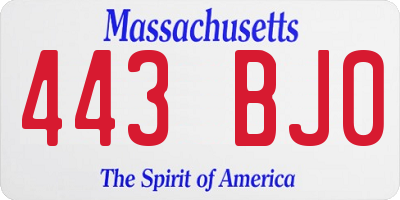 MA license plate 443BJ0