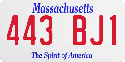 MA license plate 443BJ1