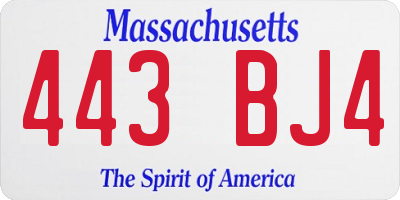 MA license plate 443BJ4