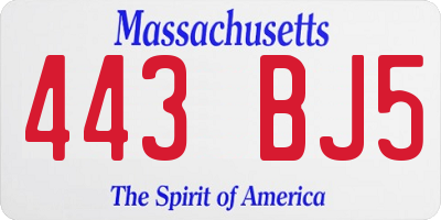 MA license plate 443BJ5