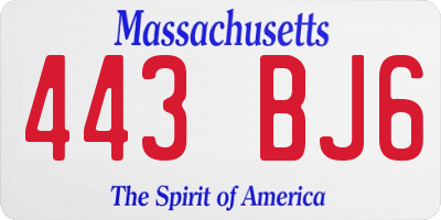 MA license plate 443BJ6