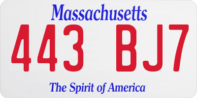 MA license plate 443BJ7