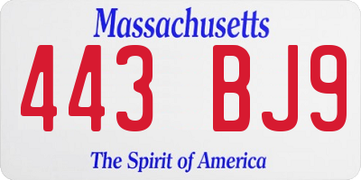 MA license plate 443BJ9