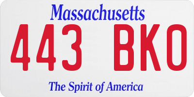 MA license plate 443BK0