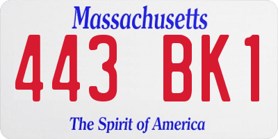 MA license plate 443BK1