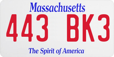 MA license plate 443BK3
