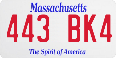 MA license plate 443BK4
