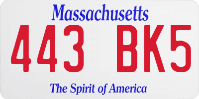 MA license plate 443BK5