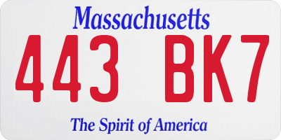 MA license plate 443BK7