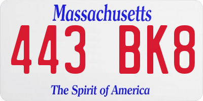 MA license plate 443BK8