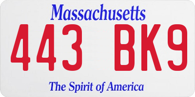 MA license plate 443BK9