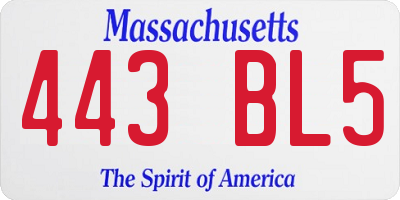 MA license plate 443BL5
