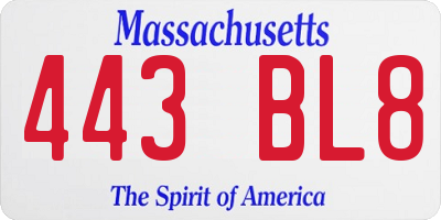 MA license plate 443BL8