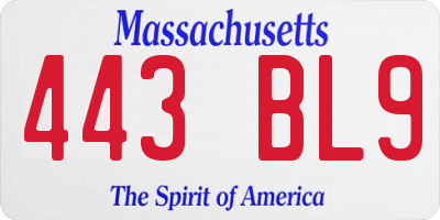 MA license plate 443BL9