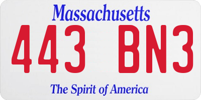 MA license plate 443BN3