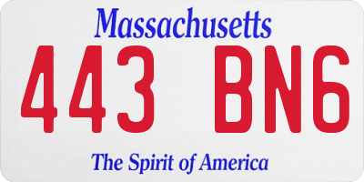 MA license plate 443BN6