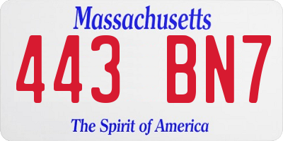 MA license plate 443BN7