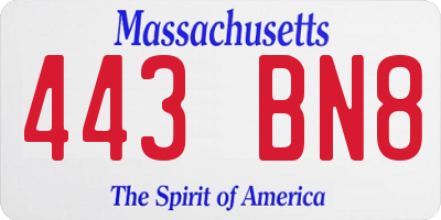 MA license plate 443BN8