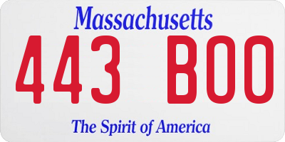 MA license plate 443BO0