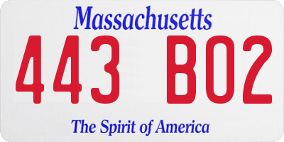 MA license plate 443BO2