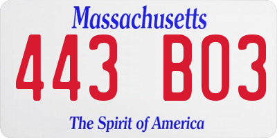 MA license plate 443BO3