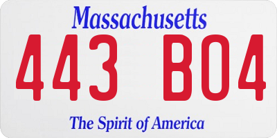 MA license plate 443BO4