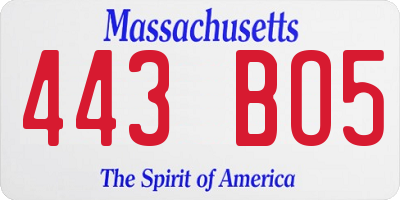 MA license plate 443BO5