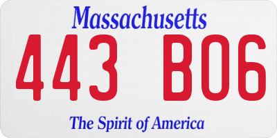 MA license plate 443BO6