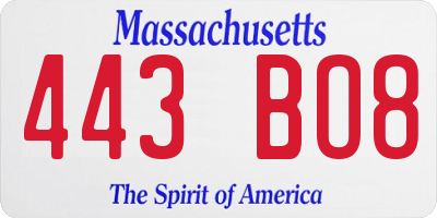 MA license plate 443BO8