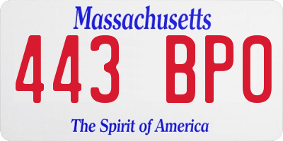 MA license plate 443BP0